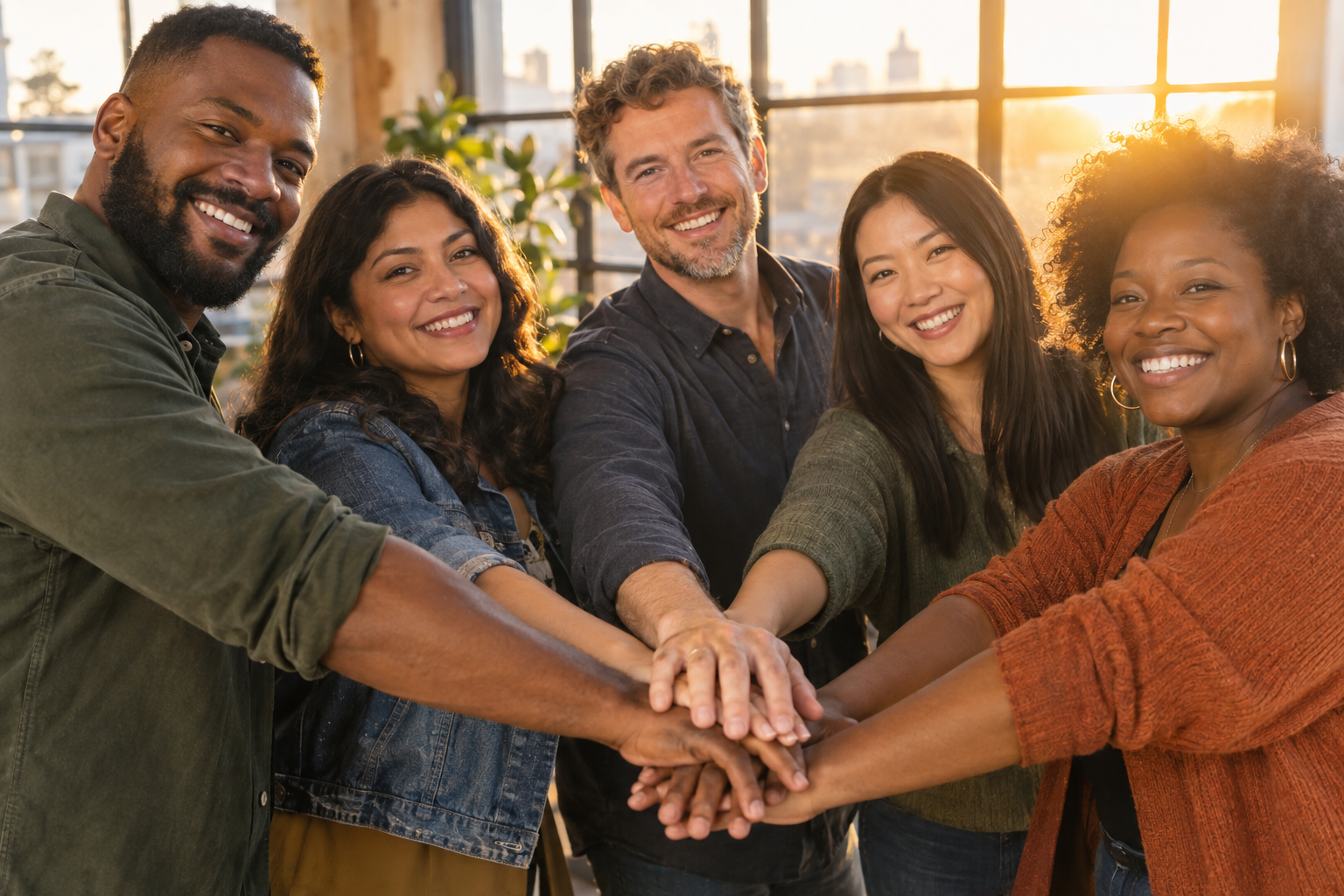 Diverse group of adults showing community unity