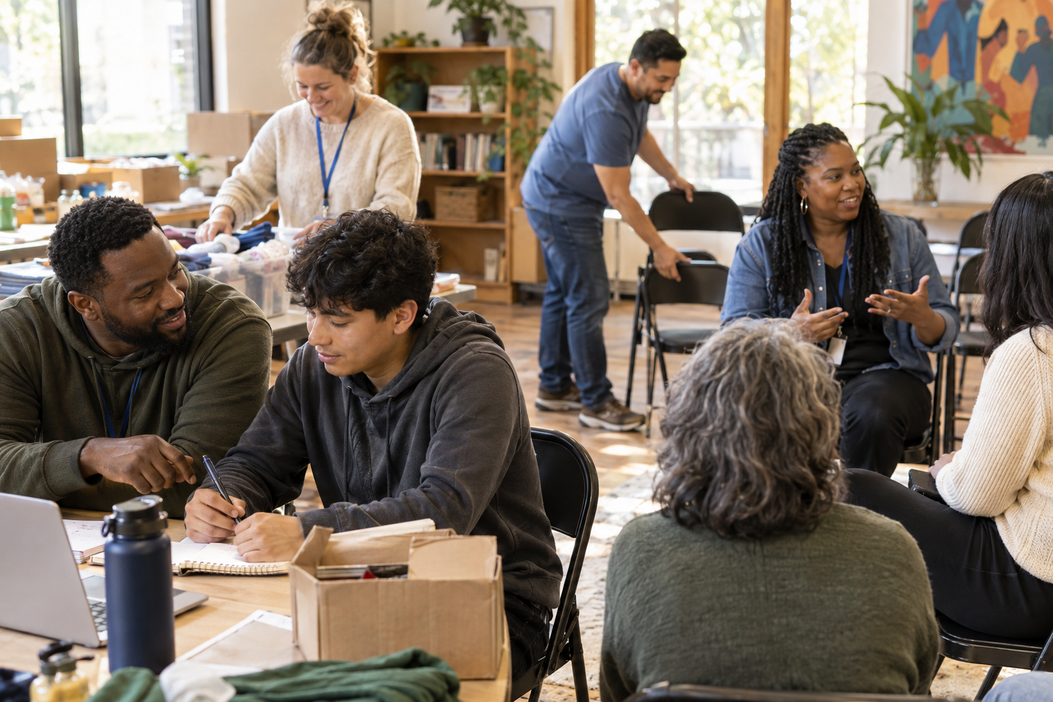 Diverse group of volunteers in a community space
